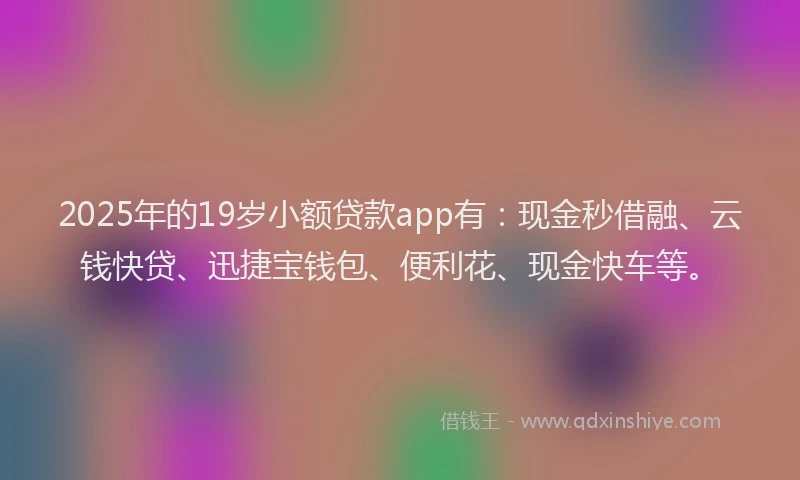2025年的19岁小额贷款app有：现金秒借融、云钱快贷、迅捷宝钱包、便利花、现金快车等。