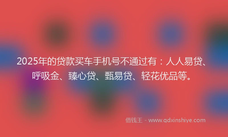 2025年的贷款买车手机号不通过有：人人易贷、呼吸金、臻心贷、甄易贷、轻花优品等。