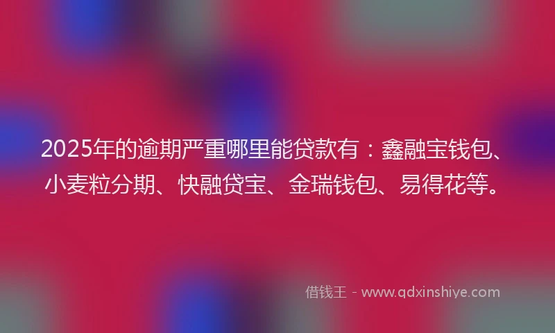2025年的逾期严重哪里能贷款有：鑫融宝钱包、小麦粒分期、快融贷宝、金瑞钱包、易得花等。