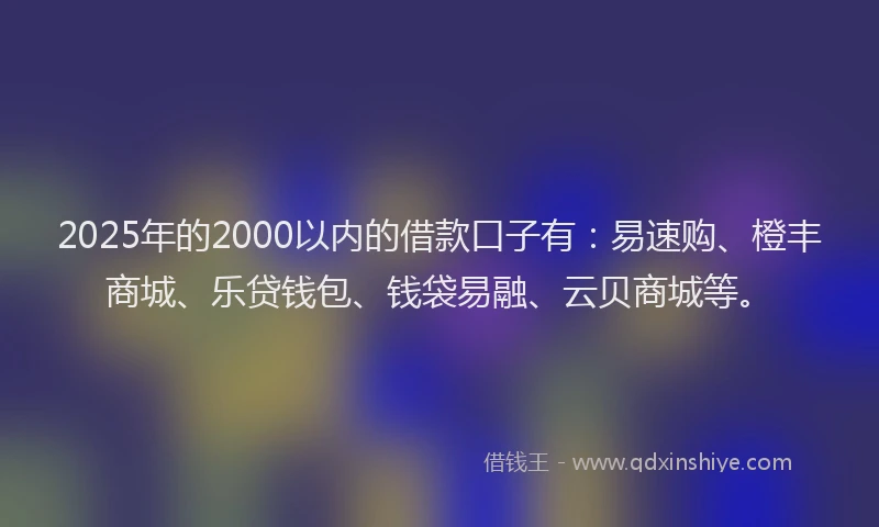 2025年的2000以内的借款口子有：易速购、橙丰商城、乐贷钱包、钱袋易融、云贝商城等。