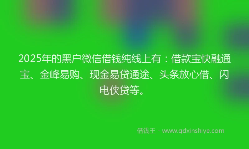 2025年的黑户微信借钱纯线上有：借款宝快融通宝、金峰易购、现金易贷通途、头条放心借、闪电侠贷等。