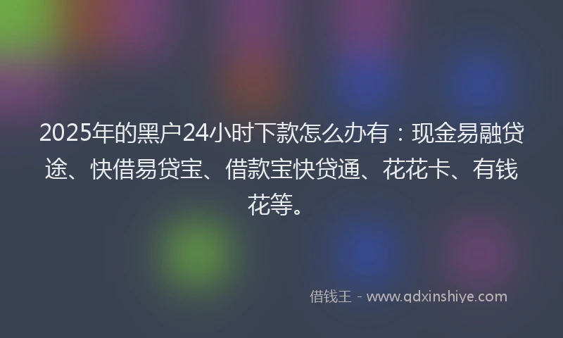 2025年的黑户24小时下款怎么办有：现金易融贷途、快借易贷宝、借款宝快贷通、花花卡、有钱花等。