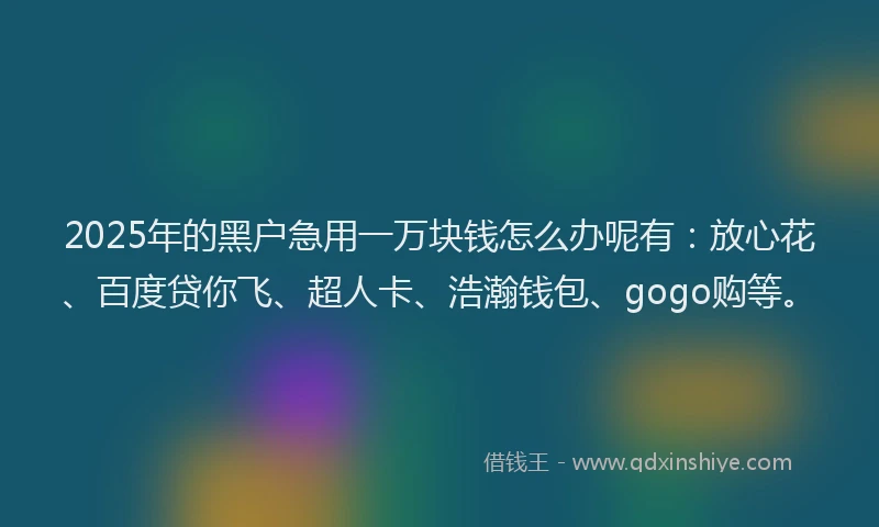 2025年的黑户急用一万块钱怎么办呢有：放心花、百度贷你飞、超人卡、浩瀚钱包、gogo购等。