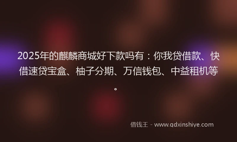 2025年的麒麟商城好下款吗有：你我贷借款、快借速贷宝盒、柚子分期、万信钱包、中益租机等。