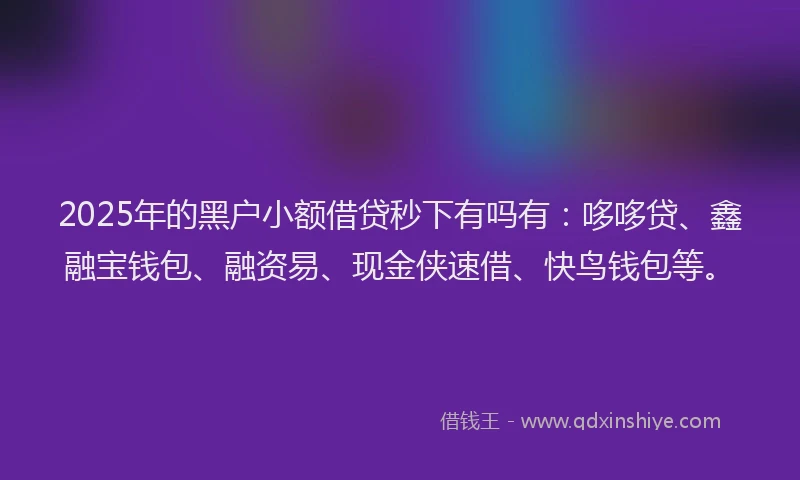 2025年的黑户小额借贷秒下有吗有：哆哆贷、鑫融宝钱包、融资易、现金侠速借、快鸟钱包等。