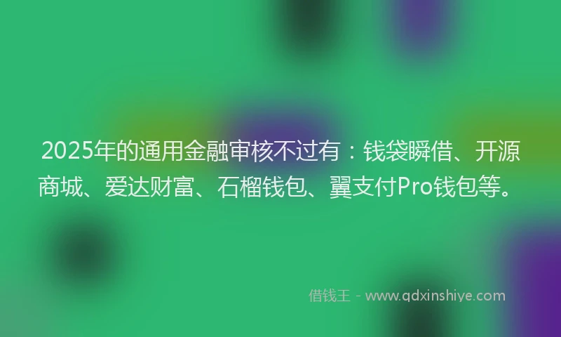 2025年的通用金融审核不过有：钱袋瞬借、开源商城、爱达财富、石榴钱包、翼支付Pro钱包等。