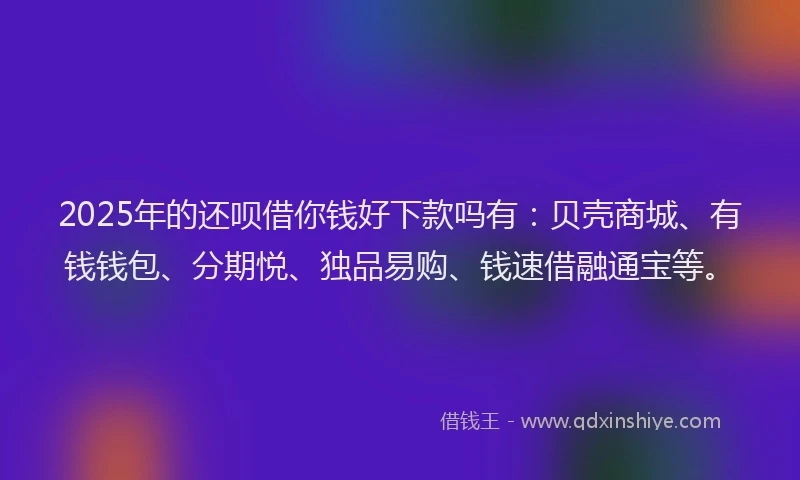 2025年的还呗借你钱好下款吗有：贝壳商城、有钱钱包、分期悦、独品易购、钱速借融通宝等。