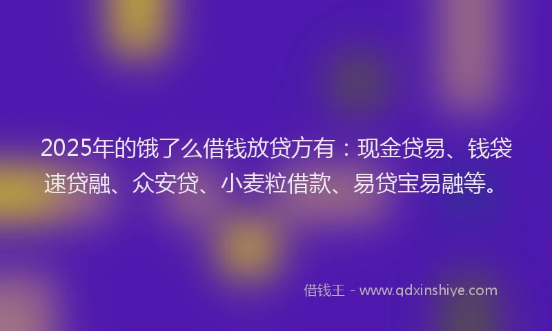 2025年的饿了么借钱放贷方有：现金贷易、钱袋速贷融、众安贷、小麦粒借款、易贷宝易融等。