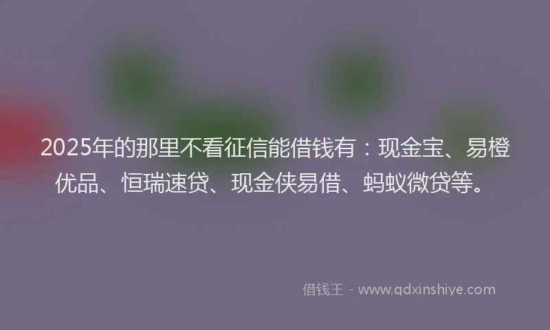 2025年的那里不看征信能借钱有：现金宝、易橙优品、恒瑞速贷、现金侠易借、蚂蚁微贷等。