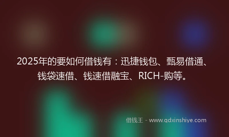 2025年的要如何借钱有：迅捷钱包、甄易借通、钱袋速借、钱速借融宝、RICH-购等。