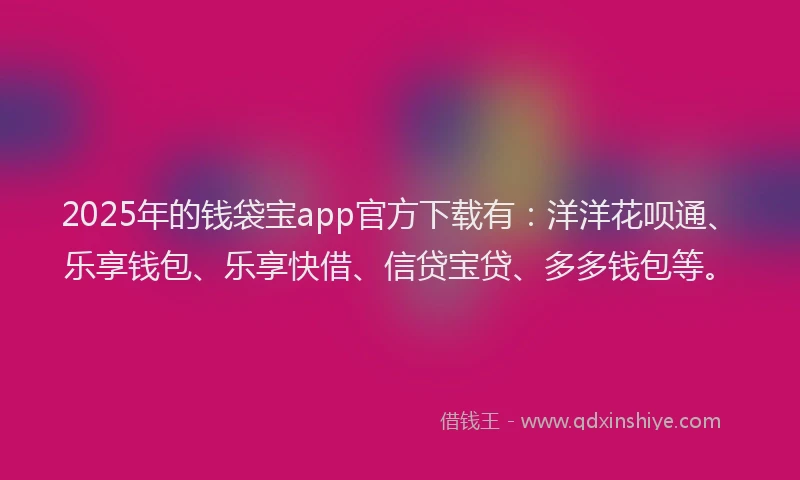 2025年的钱袋宝app官方下载有：洋洋花呗通、乐享钱包、乐享快借、信贷宝贷、多多钱包等。