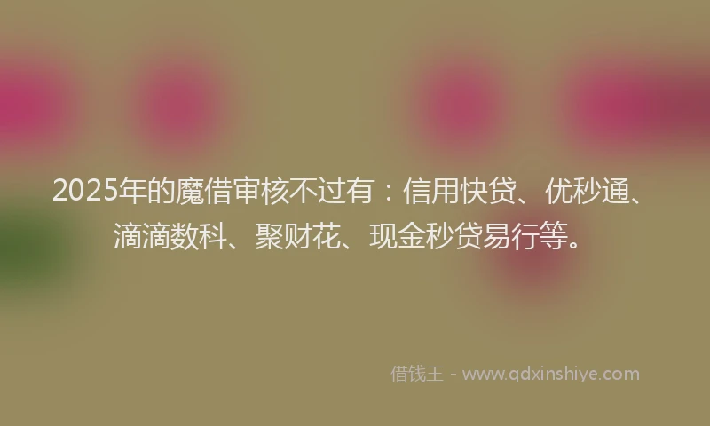 2025年的魔借审核不过有：信用快贷、优秒通、滴滴数科、聚财花、现金秒贷易行等。