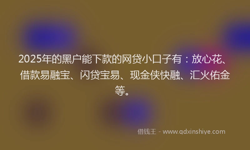 2025年的黑户能下款的网贷小口子有：放心花、借款易融宝、闪贷宝易、现金侠快融、汇火佑金等。