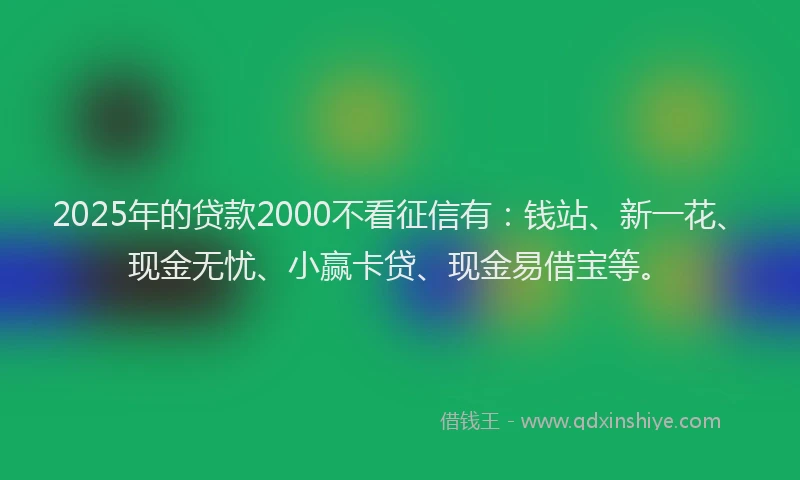 2025年的贷款2000不看征信有：钱站、新一花、现金无忧、小赢卡贷、现金易借宝等。
