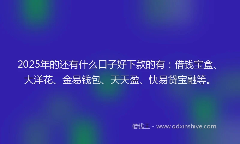 2025年的还有什么口子好下款的有：借钱宝盒、大洋花、金易钱包、天天盈、快易贷宝融等。