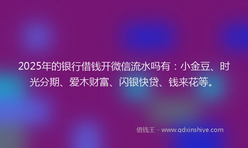 2025年的银行借钱开微信流水吗有：小金豆、时光分期、爱木财富、闪银快贷、钱来花等。