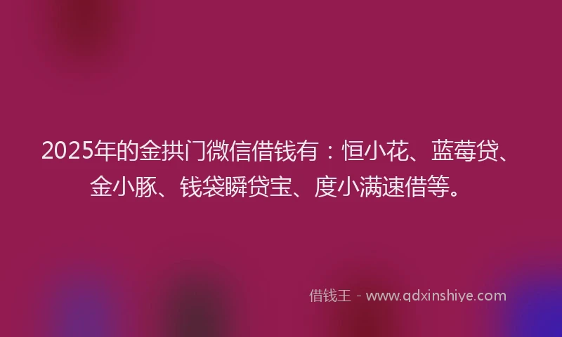 2025年的金拱门微信借钱有：恒小花、蓝莓贷、金小豚、钱袋瞬贷宝、度小满速借等。