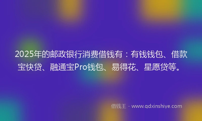 2025年的邮政银行消费借钱有：有钱钱包、借款宝快贷、融通宝Pro钱包、易得花、星愿贷等。