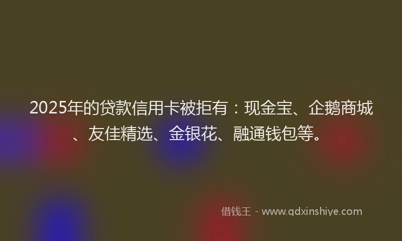 2025年的贷款信用卡被拒有：现金宝、企鹅商城、友佳精选、金银花、融通钱包等。