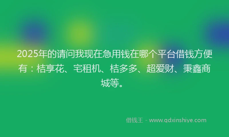 2025年的请问我现在急用钱在哪个平台借钱方便有：桔享花、宅租机、桔多多、超爱财、秉鑫商城等。