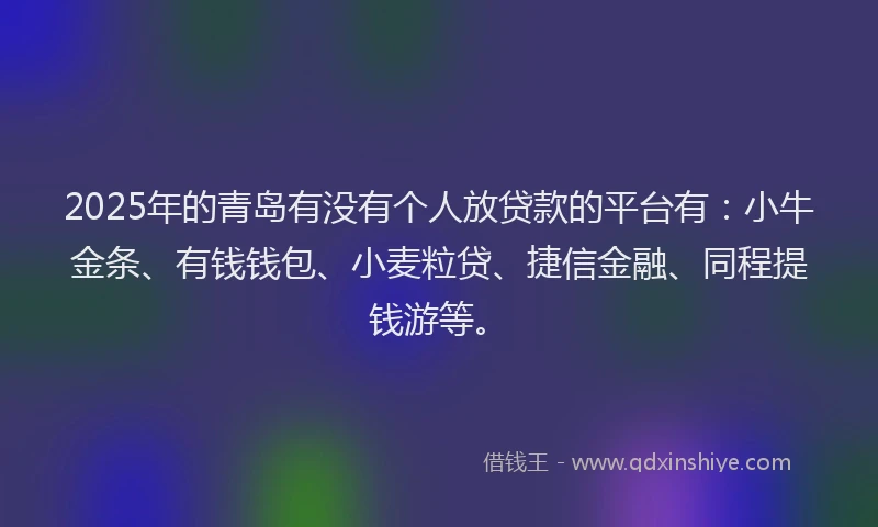 2025年的青岛有没有个人放贷款的平台有：小牛金条、有钱钱包、小麦粒贷、捷信金融、同程提钱游等。