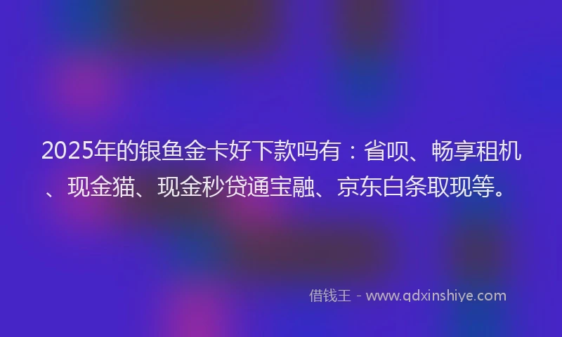 2025年的银鱼金卡好下款吗有：省呗、畅享租机、现金猫、现金秒贷通宝融、京东白条取现等。