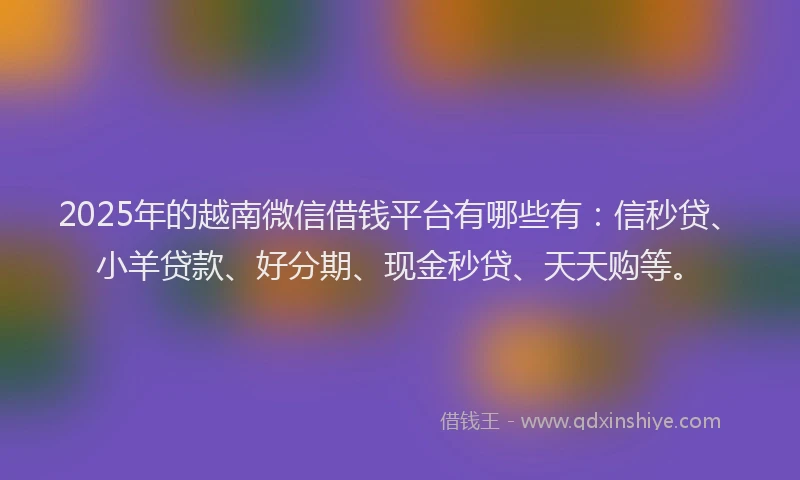 2025年的越南微信借钱平台有哪些有：信秒贷、小羊贷款、好分期、现金秒贷、天天购等。