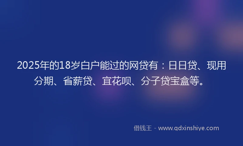 2025年的18岁白户能过的网贷有：日日贷、现用分期、省薪贷、宜花呗、分子贷宝盒等。