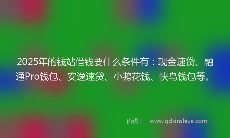 2025年的钱站借钱要什么条件有：现金速贷、融通Pro钱包、安逸速贷、小鹅花钱、快鸟钱包等。