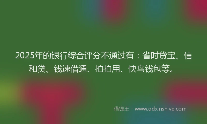 2025年的银行综合评分不通过有：省时贷宝、信和贷、钱速借通、拍拍用、快鸟钱包等。