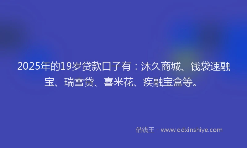 2025年的19岁贷款口子有：沐久商城、钱袋速融宝、瑞雪贷、喜米花、疾融宝盒等。