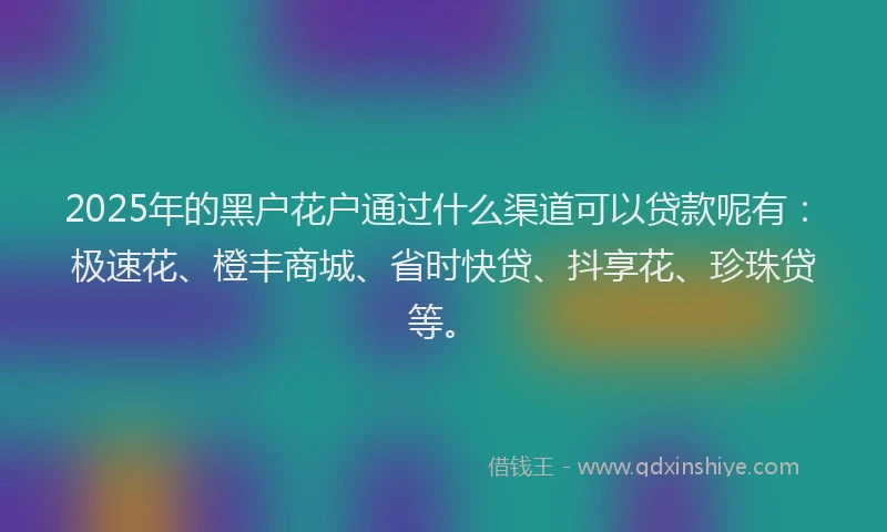 2025年的黑户花户通过什么渠道可以贷款呢有：极速花、橙丰商城、省时快贷、抖享花、珍珠贷等。