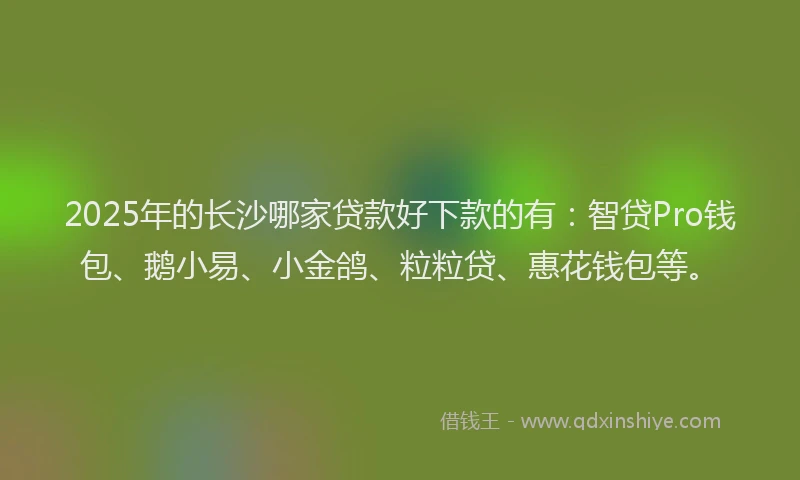2025年的长沙哪家贷款好下款的有：智贷Pro钱包、鹅小易、小金鸽、粒粒贷、惠花钱包等。