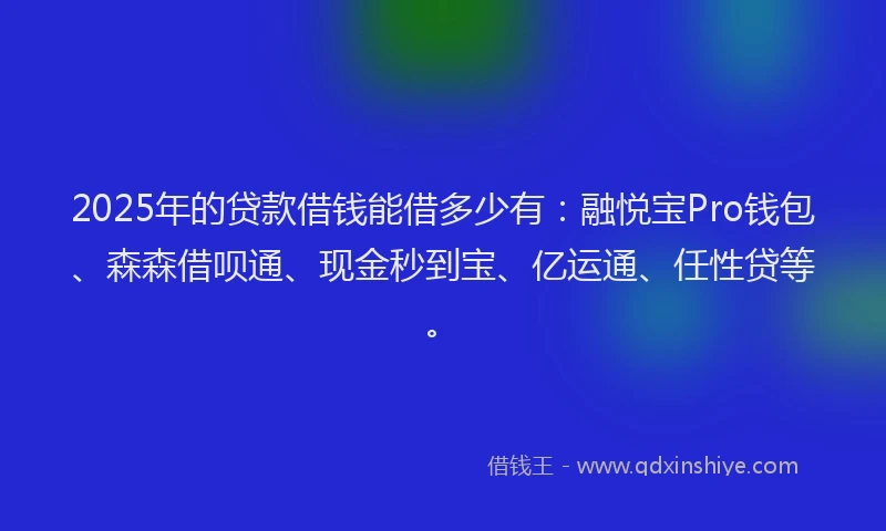 2025年的贷款借钱能借多少有：融悦宝Pro钱包、森森借呗通、现金秒到宝、亿运通、任性贷等。