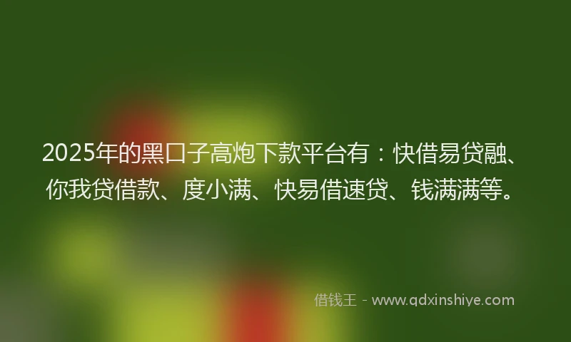 2025年的黑口子高炮下款平台有：快借易贷融、你我贷借款、度小满、快易借速贷、钱满满等。