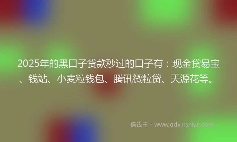 2025年的黑口子贷款秒过的口子有：现金贷易宝、钱站、小麦粒钱包、腾讯微粒贷、天源花等。