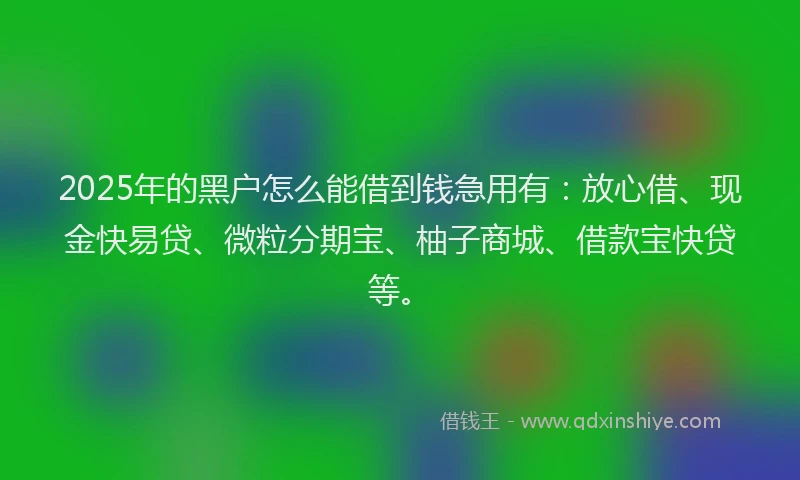2025年的黑户怎么能借到钱急用有：放心借、现金快易贷、微粒分期宝、柚子商城、借款宝快贷等。