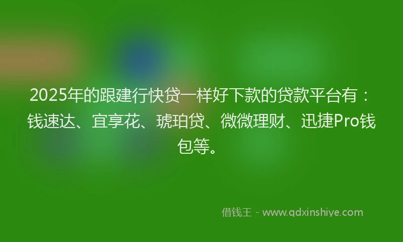 2025年的跟建行快贷一样好下款的贷款平台有：钱速达、宜享花、琥珀贷、微微理财、迅捷Pro钱包等。