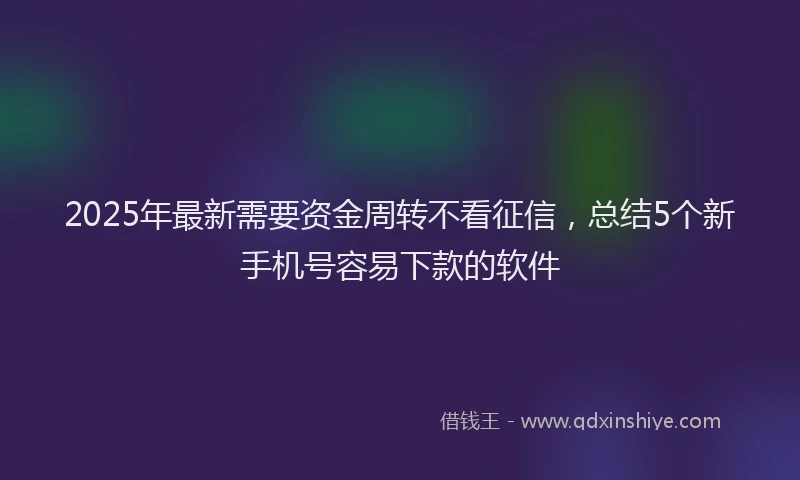 2025年最新需要资金周转不看征信，总结5个新手机号容易下款的软件