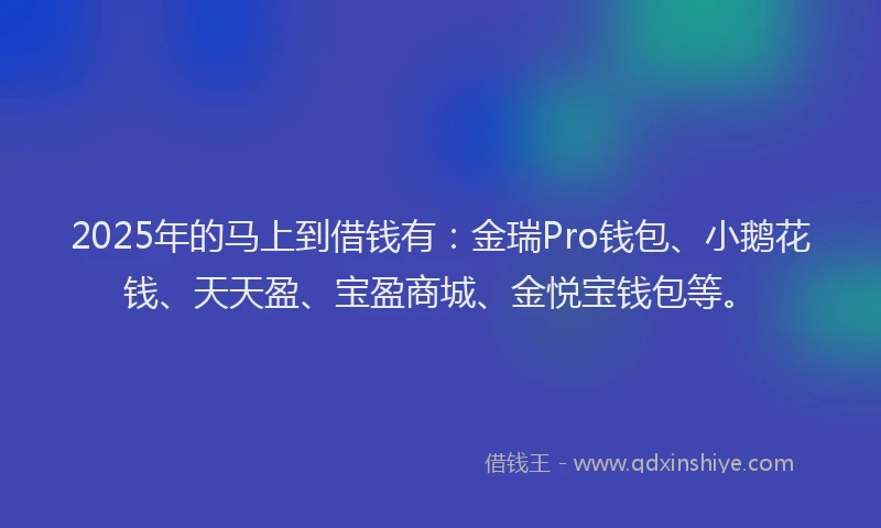 2025年的马上到借钱有：金瑞Pro钱包、小鹅花钱、天天盈、宝盈商城、金悦宝钱包等。