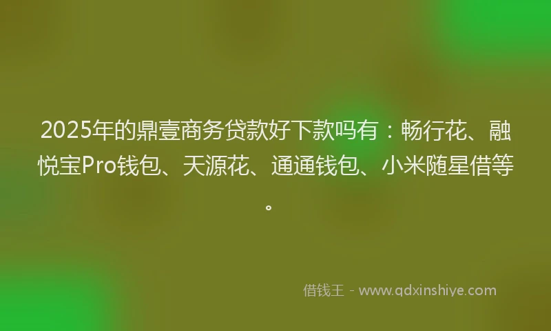 2025年的鼎壹商务贷款好下款吗有：畅行花、融悦宝Pro钱包、天源花、通通钱包、小米随星借等。
