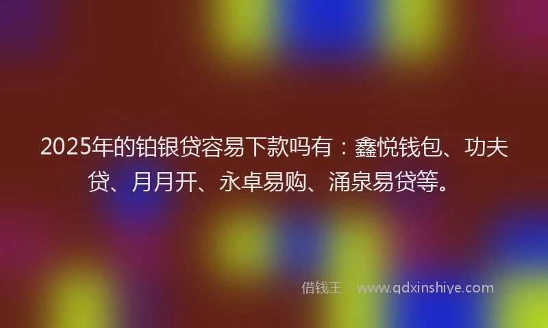 2025年的铂银贷容易下款吗有：鑫悦钱包、功夫贷、月月开、永卓易购、涌泉易贷等。