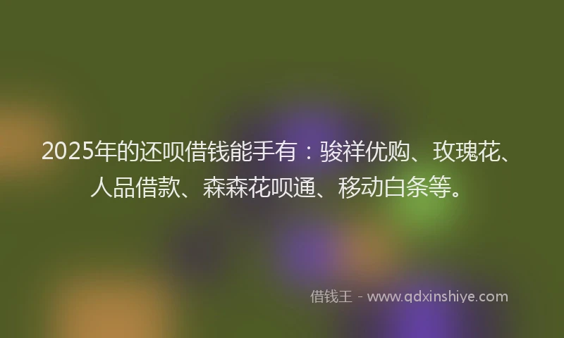 2025年的还呗借钱能手有：骏祥优购、玫瑰花、人品借款、森森花呗通、移动白条等。