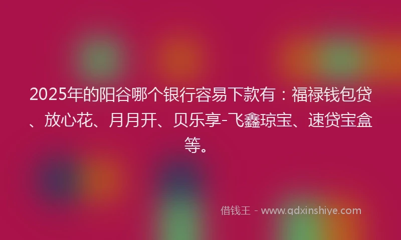 2025年的阳谷哪个银行容易下款有：福禄钱包贷、放心花、月月开、贝乐享-飞鑫琼宝、速贷宝盒等。
