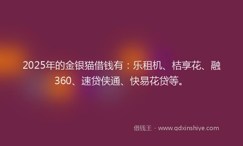 2025年的金银猫借钱有：乐租机、桔享花、融360、速贷侠通、快易花贷等。