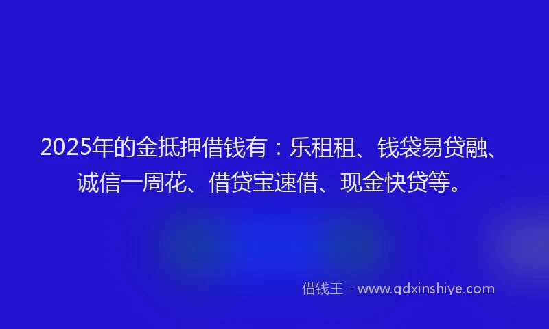 2025年的金抵押借钱有：乐租租、钱袋易贷融、诚信一周花、借贷宝速借、现金快贷等。