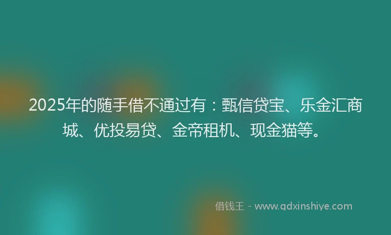 2025年的随手借不通过有：甄信贷宝、乐金汇商城、优投易贷、金帝租机、现金猫等。