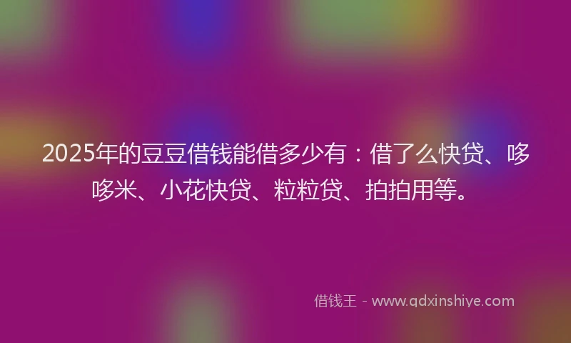 2025年的豆豆借钱能借多少有：借了么快贷、哆哆米、小花快贷、粒粒贷、拍拍用等。