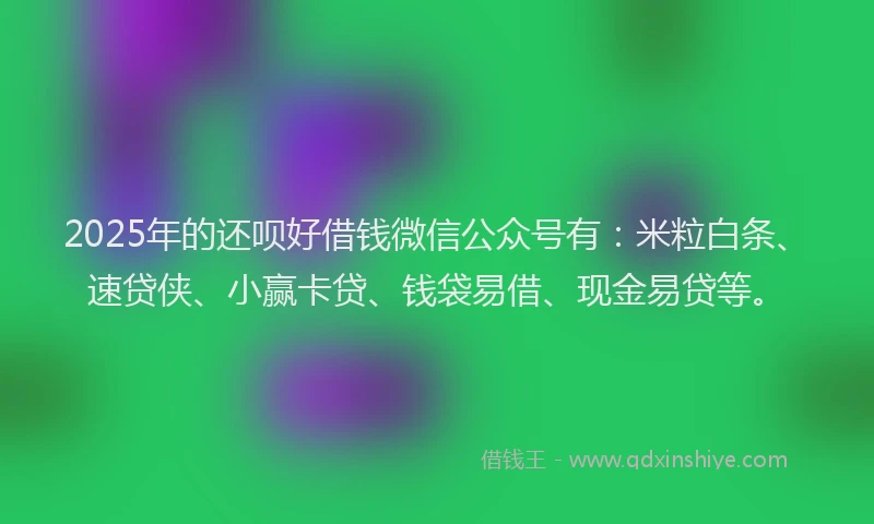 2025年的还呗好借钱微信公众号有：米粒白条、速贷侠、小赢卡贷、钱袋易借、现金易贷等。