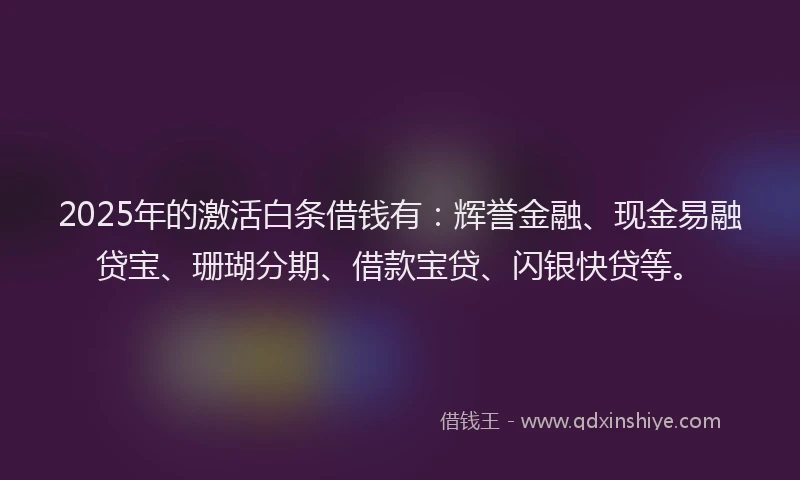 2025年的激活白条借钱有：辉誉金融、现金易融贷宝、珊瑚分期、借款宝贷、闪银快贷等。